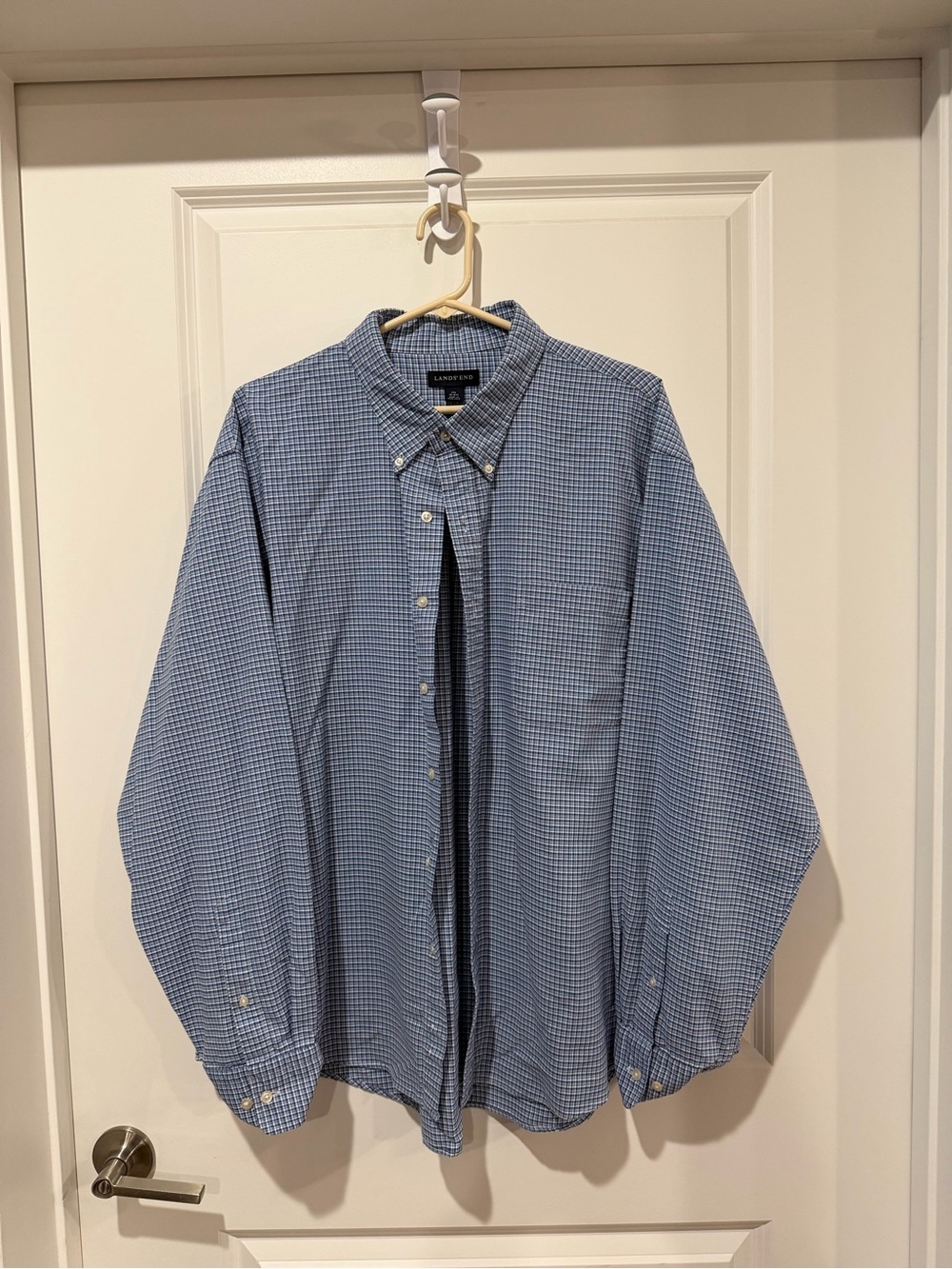 Lands' End Light Blue Check Button-Down Shirt